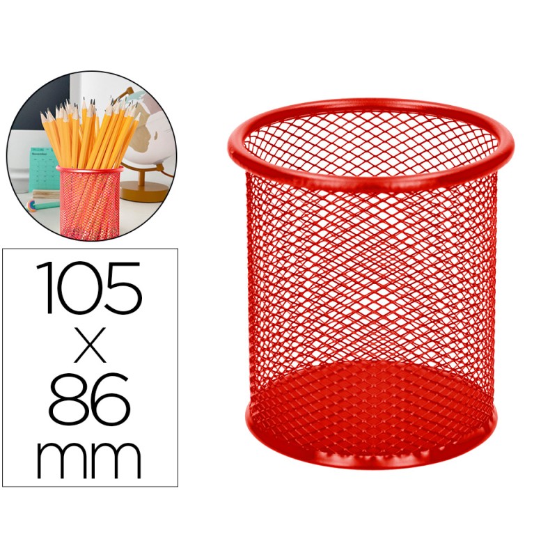 POT À CRAYONS Q-CONNECT MAILLE MÉTALLIQUE HAUTEUR 105MM DIAMÈTRE 86MM COLORIS ROUGE
