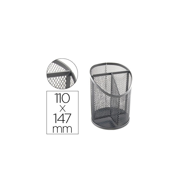 POT A CRAYONS Q-CONNECT MAILLE METALLIQUE 3 COMPARTIMENTS HAUTEUR 147 MM DIAMETRE 110MM COLORIS ARGENT