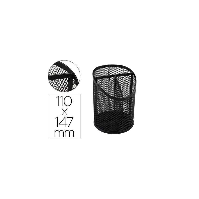 POT A CRAYONS Q-CONNECT MAILLE METALLIQUE 3 COMPARTIMENTS HAUTEUR 147 MM DIAMETRE 110MM COLORIS NOIR