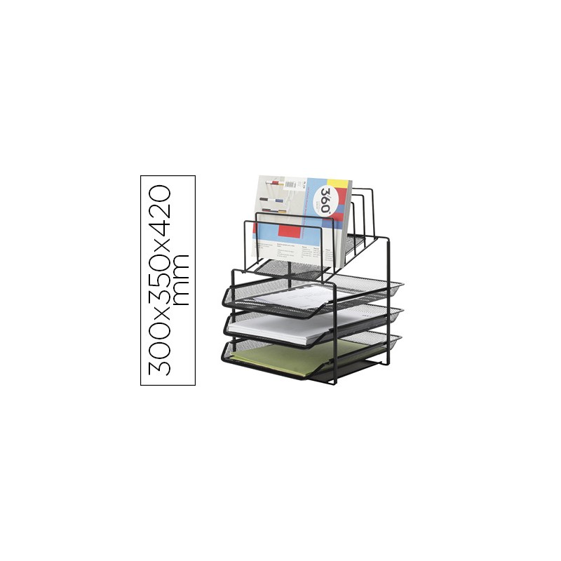 CORBEILLE À COURRIER Q-CONNECT MAILLE MÉTALLIQUE 3 CORBEILLES 5 TRIEURS À ENVELOPPES 300X350X420MM NOIR 3 UNITÉS
