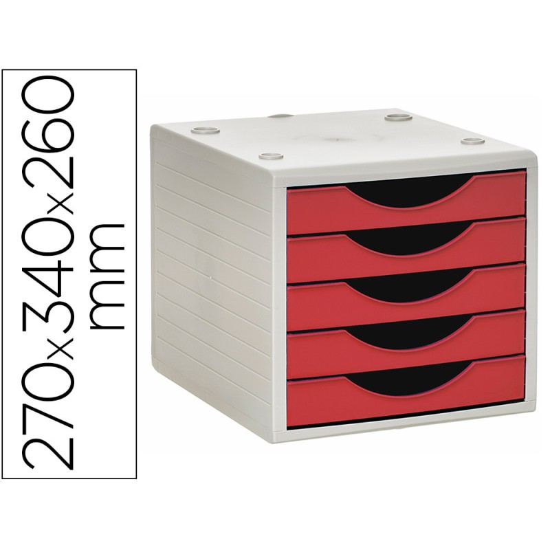 MODULE DE CLASSMENT Q-CONNECT 5 TIROIRS COLORIS ROUGE OPAQUE 270X340X260 MM