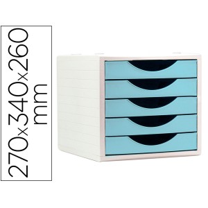 MODULE DE CLASSMENT Q-CONNECT 5 TIROIRS COLORIS BLEU PASTEL 270X340X260 MM