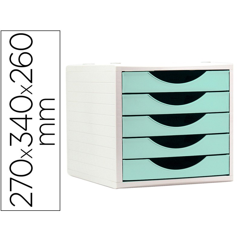 MODULE DE CLASSMENT Q-CONNECT 5 TIROIRS COLORIS VERT PASTEL 270X340X260 MM