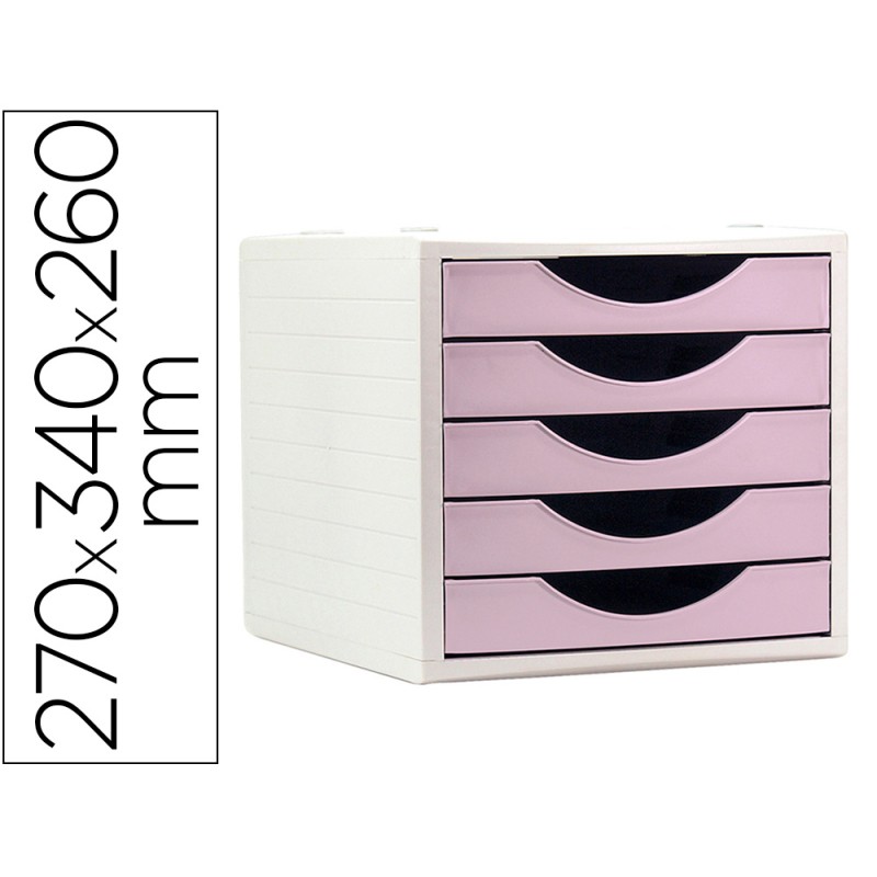 MODULE DE CLASSMENT Q-CONNECT 5 TIROIRS COLORIS ROSE PASTEL 270X340X260 MM