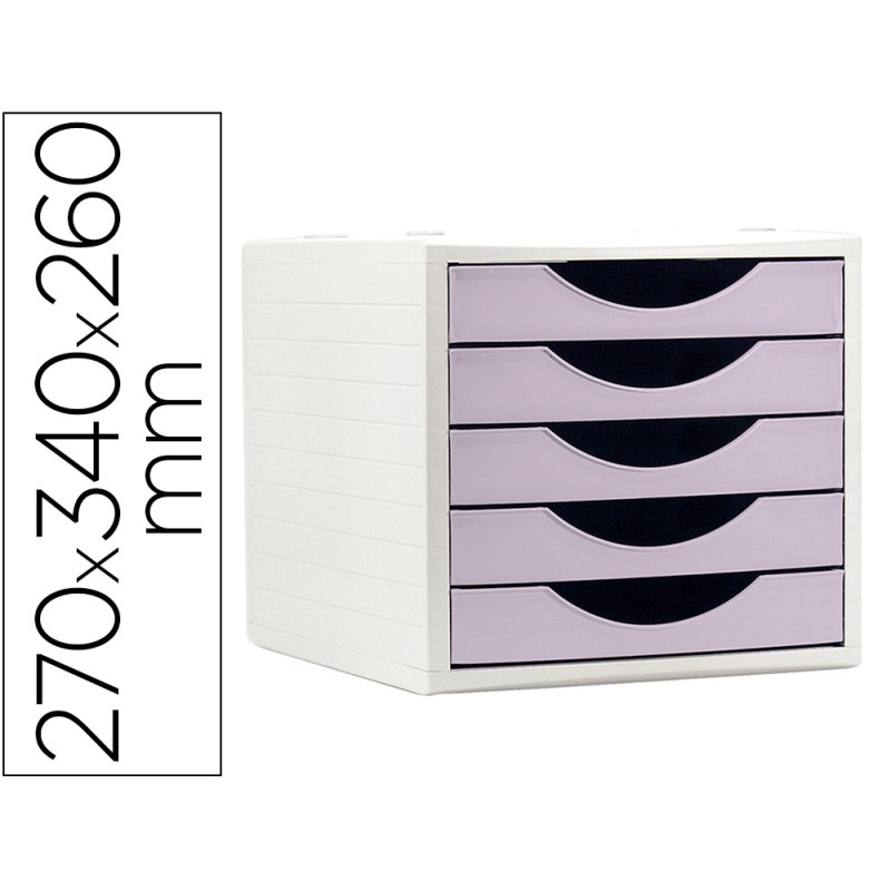 MODULE DE CLASSMENT Q-CONNECT 5 TIROIRS COLORIS LAVANDE PASTEL 270X340X260 MM