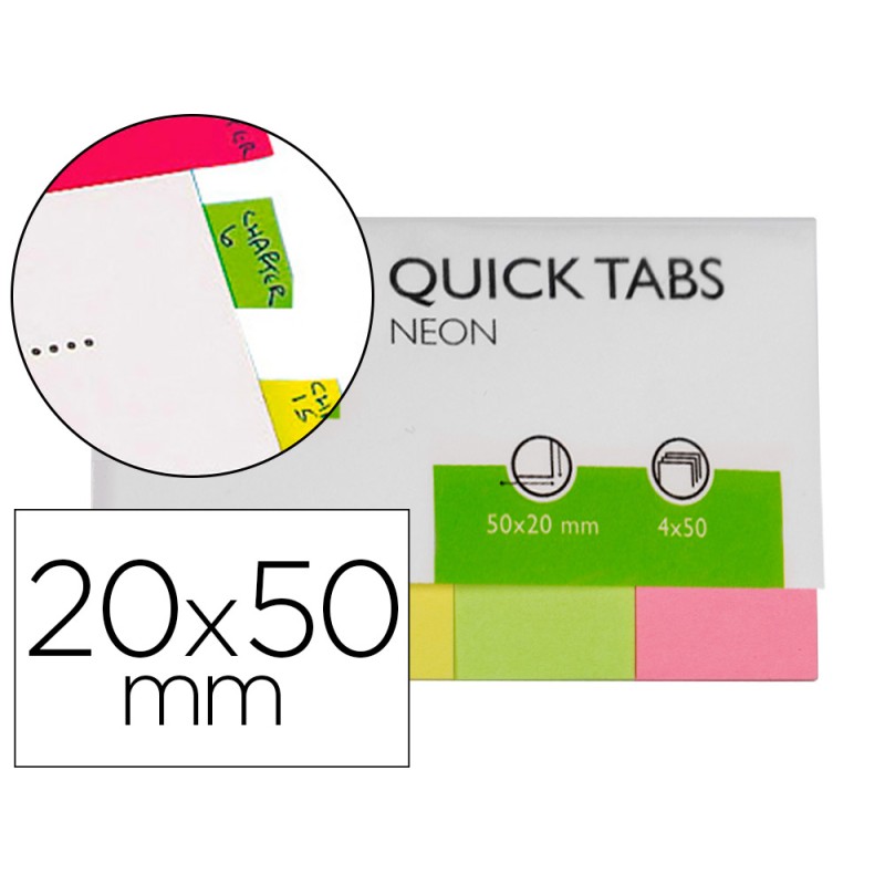 MARQUE-PAGES Q-CONNECT 20X50MM 200F REPOSITIONNABLE COLORIS FLUORESCENTS POCHETTE 4 BLOCS 50F
