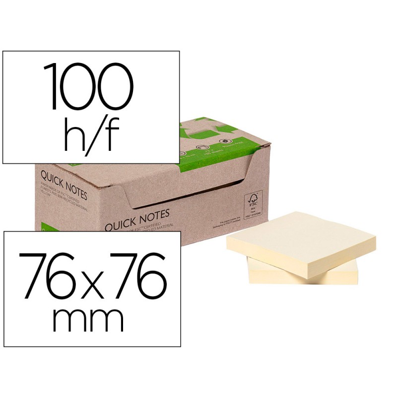 BLOC NOTES Q-CONNECT QUICK NOTES 38X51MM 100F ADHESIVES REPOSITIONABLES COLORIS JAUNE PACK 12 UNITES