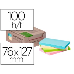 BLOC NOTES Q-CONNECT QUICK NOTES 76X127MM 100F ADHESIVES REPOSITIONABLES COLORIS PASTEL ASSORTIS PACK 12 UNITES
