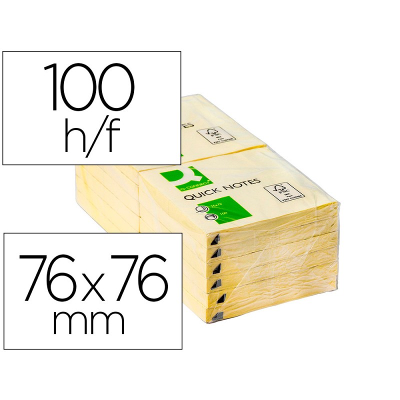 BLOC-NOTES Q-CONNECT QUICK NOTES 76X76MM 1 BLOC 100F REPOSITIONNABLES COLORIS JAUNE