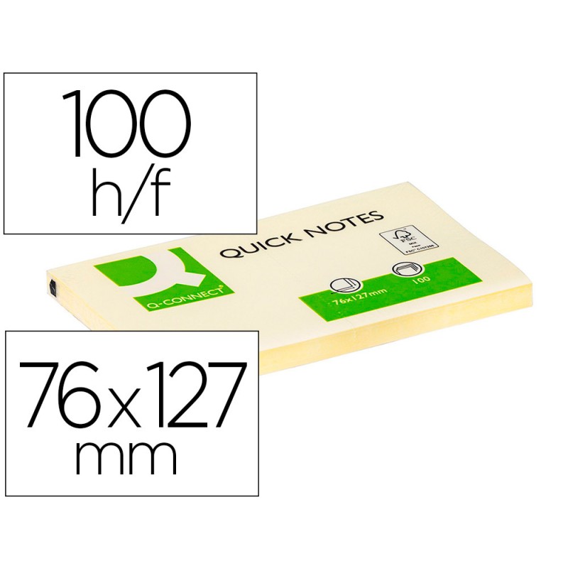 BLOC-NOTES Q-CONNECT QUICK NOTES 76X127MM 1 BLOC 100F REPOSITIONNABLES COLORIS JAUNE