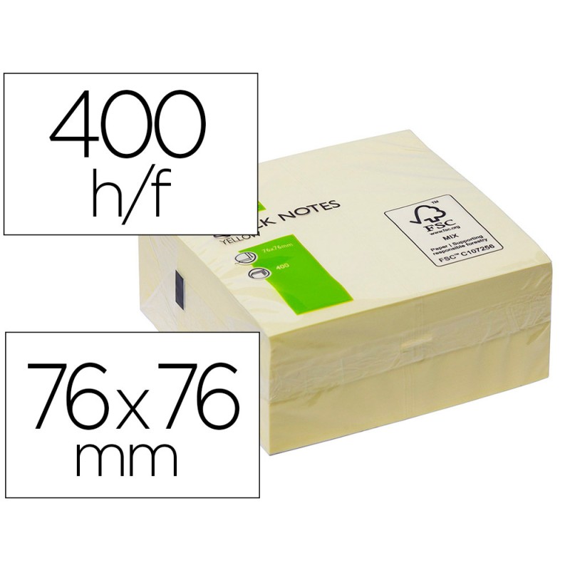 BLOC-NOTES Q-CONNECT CUBE QUICK NOTES 76X76MM 400F REPOSITIONNABLES SANS TRACES COLORIS JAUNE