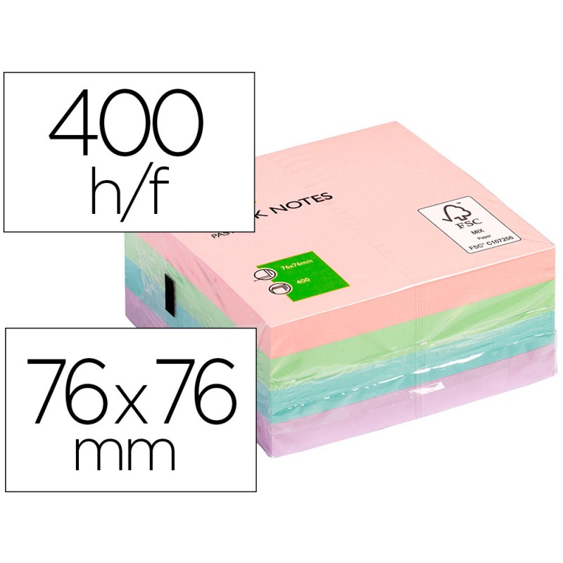 BLOC-NOTES Q-CONNECT CUBE QUICK NOTES 76X76MM 400F REPOSITIONNABLES SANS TRACES COLORIS PASTEL