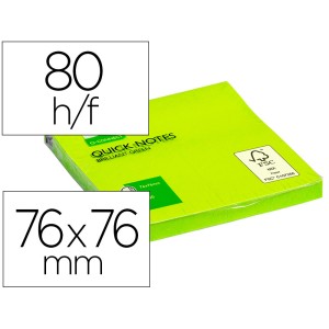 BLOC-NOTES Q-CONNECT QUICK NOTES COULEURS NÉON 76X76MM 80F REPOSITIONNABLES COLORIS VERT VIF