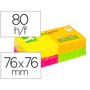 BLOC-NOTES Q-CONNECT QUICK NOTES COULEURS NÉON RAINBOW 76X76MM 80F REPOSITIONNABLES ROSE/ORANGE/VERT/JAUNE 12 BLOCS