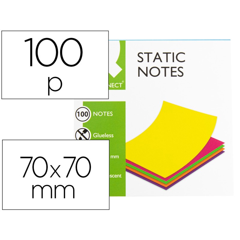 BLOC NOTES Q-CONNECT QUICK NOTES 70X70MM 100F ELECTRO    STATIQUES REPOSITIONABLES     COLORIS NEON