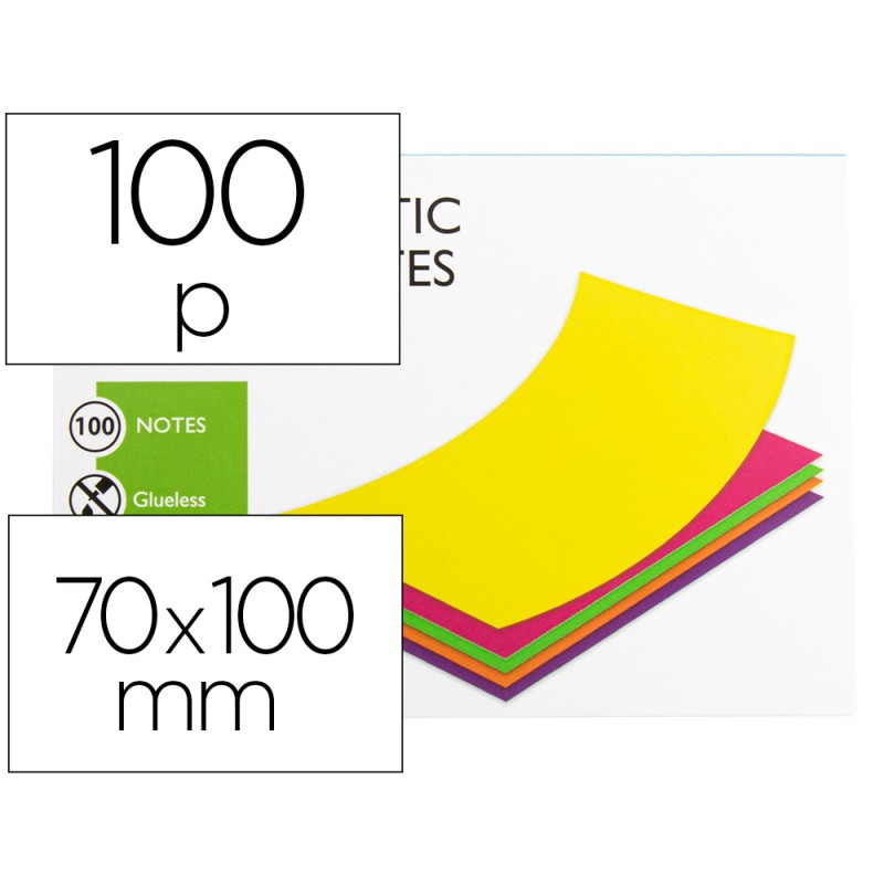 BLOC NOTES Q-CONNECT QUICK NOTES 70X100MM 100F ELECTO STATIQUES REPOSITIONABLES COLORIS NEON