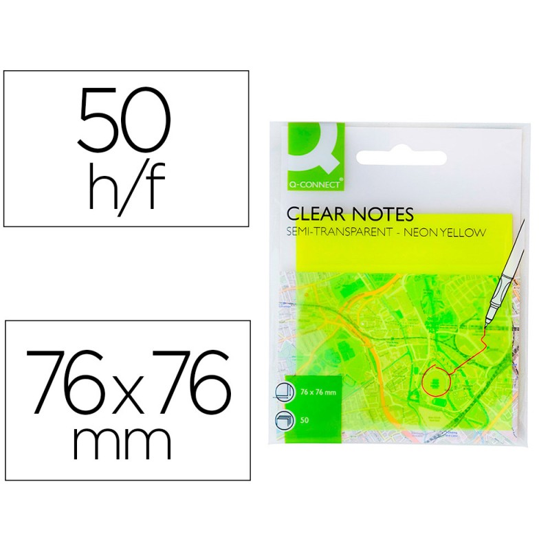 BLOC NOTES Q-CONNECT 76X76MM 50F SEMI-TRANSPARENTES        ADHESIVES REPOSITIONABLES     COLORIS JAUNE FLUO